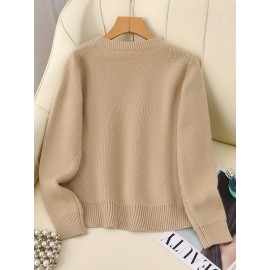 [Soft Thermal Sweater] Soft & Comfortable Women's Thermal Round-Neck Loose Fit Long Sleeve Sweater | All-Season Casual Top, Solid Color, Easy Care Hand Wash/Dry Clean, Medium Stretch, Clean Design