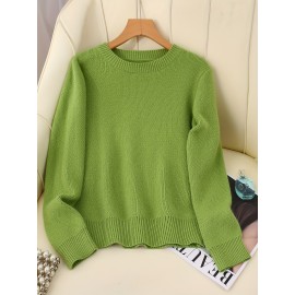 [Soft Thermal Sweater] Soft & Comfortable Women's Thermal Round-Neck Loose Fit Long Sleeve Sweater | All-Season Casual Top, Solid Color, Easy Care Hand Wash/Dry Clean, Medium Stretch, Clean Design