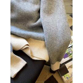 Women's Elegant Collar Zip-Up Sweater - Soft Long Sleeve Letter Detail Pullover, Cozy Fall Winter Machine Washable Casual Chic Tops, Cute Sweaters, Autumn Apparel, Subtle Color Contrast