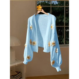 [Floral Cardigan for Women] Floral Pattern Women's Beige Cardigan - Long Sleeve Sweater with Round Neck for Spring/Fall Layering | Everyday & Formal Outfits, Lightweight Fabric, Textured Knitwear, Durable Knitwear, Office Wear, Fall Wardrobe