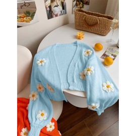 [Floral Cardigan for Women] Floral Pattern Women's Beige Cardigan - Long Sleeve Sweater with Round Neck for Spring/Fall Layering | Everyday & Formal Outfits, Lightweight Fabric, Textured Knitwear, Durable Knitwear, Office Wear, Fall Wardrobe