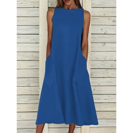 Targeted Development - New Long Knee-Length Slim-Fit Pocket Solid Color Casual Midi Dress