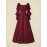 Women'S Elegant Burgundy A-Line Maxi Dress with Puffed Sleeve & Square Neck - Solid Color Floor-Length Formal & Semi-Formal Evening Gown, Machine Washable For Spring Summer Fall Events, Dresses For Wedding Guest, Seasonal Fashion, Sophisticated Styl