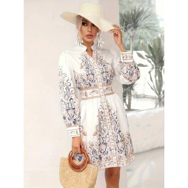 Women's Bohemian Floral Print Button-Front Closure, Machine Washable Vacation Outfit for Women, Formal Casual Events, Floral Print Blouse, Autumn Clothing, Nontransparent Fabric