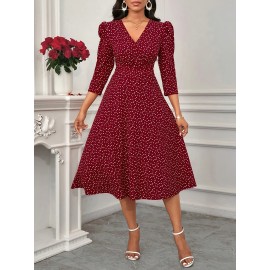 Women's Elegant Red Formal & Everyday dress - Flared skirt, Machine Washable Party, Work, Date Outfit - All-Season Chic Women's Dress, Workwear Attire, Flowy Fabric Gown, Comfortable Material, Professional Women