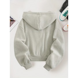 Women'S Casual Gray Hoodie with Double Bow Print - Long Sleeve, Zip-Up Pullover, All-Season Comfort, Casual Wear Hoodie|Casual Style Hoodie|Zippered Hoodie