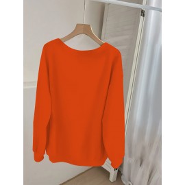 Women'S Halloween Witch Print Sweater - V-Neck Long Sleeve Pullover with Pumpkin & Floral Design, Loose Fit Casual Sweater for Fall/Winter, Halloween Clothes, Seasonal Fashion, Frenchinspired Style, Comfortable Wear, Fall Fashion, Frenchinspired Des