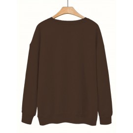 [Cozy Plus Size Sweatshirt] Polyester Plus Size Women's White Bow Print Sweatshirt - Cozy, Comfortable, Machine Washable Fall & Winter Pullover with Digital Butterfly Design