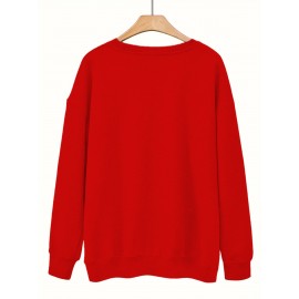 [Cozy Plus Size Sweatshirt] Polyester Plus Size Women's White Bow Print Sweatshirt - Cozy, Comfortable, Machine Washable Fall & Winter Pullover with Digital Butterfly Design