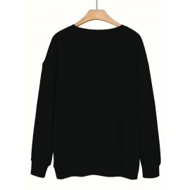 [Cozy Plus Size Sweatshirt] Polyester Plus Size Women's White Bow Print Sweatshirt - Cozy, Comfortable, Machine Washable Fall & Winter Pullover with Digital Butterfly Design