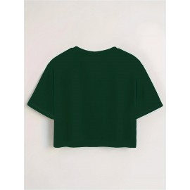 Women'S Vibrant Sun Graphic Crop Top T-Shirt - Casual Round Neck Short Sleeve, Machine Washable, Slim Fit, Perfect for Spring/Summer Outfits, Sunset Shirt